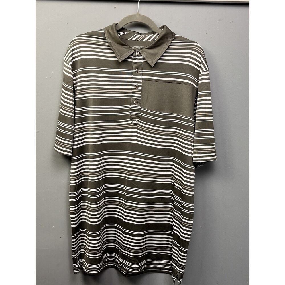 Ogio Golf Polo Shirt Men's Large Gray Striped‎ Short Sleeve Performance Casual